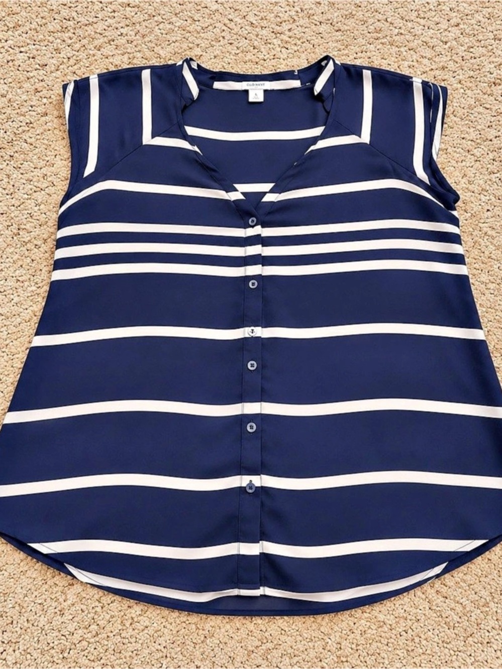 Old Navy Navy Blue White Striped Sleeveless Button Front Blouse XL